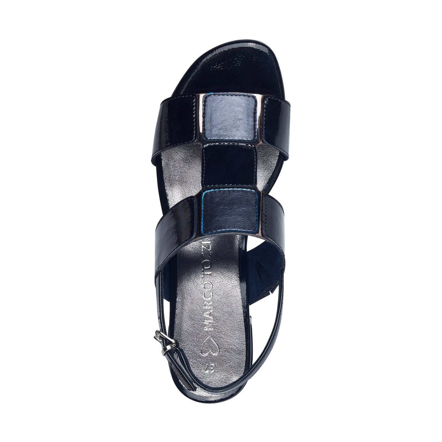 Marco Tozzi 28204 NAVY Patent Block Heel Dress Sandal 28204-825