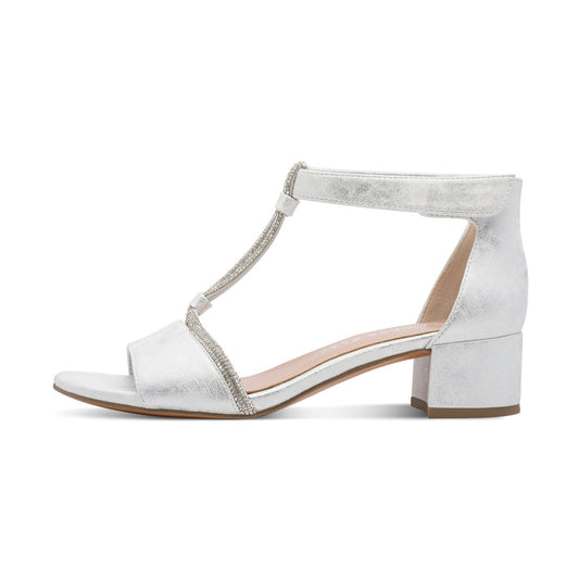 Marco Tozzi SILVER Low Block Heel T Bar Dress Sandal 28204-46-941