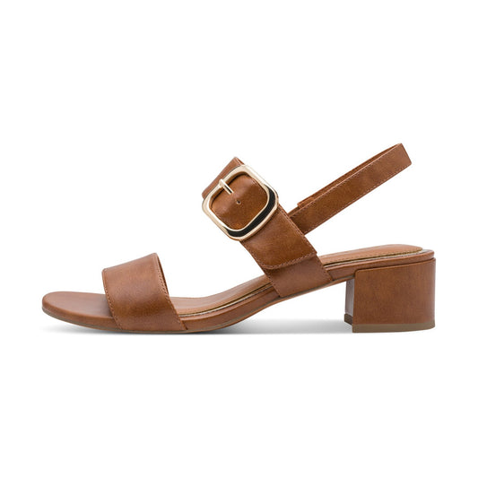 Marco Tozzi Low Block Heel Touch Fastening Dress Sandal COGNAC 28212-46-305