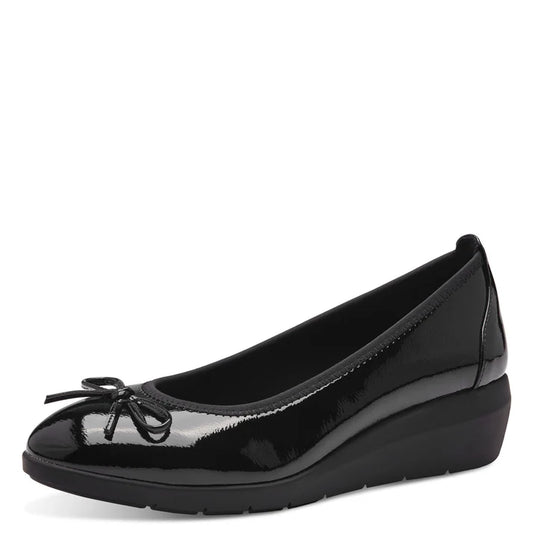 Jana 22162 Black Patent Wide fitting Ballerina Pump with Wedge Heel