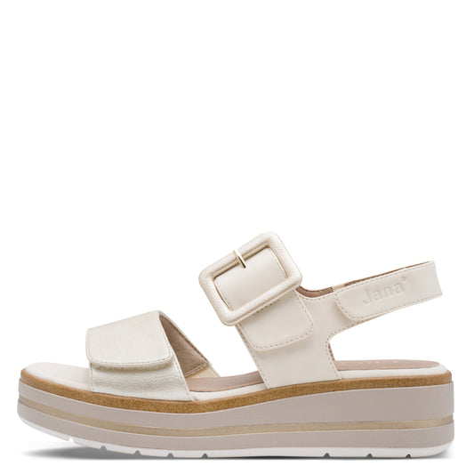 Jana 28266 BEIGE MULTI Three Adjustable Strap Wide Fitting Wedge Sandal