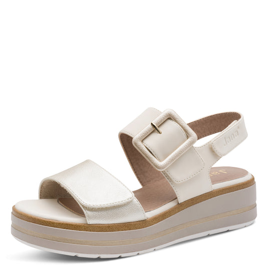 Jana 28266 BEIGE MULTI Three Adjustable Strap Wide Fitting Wedge Sandal
