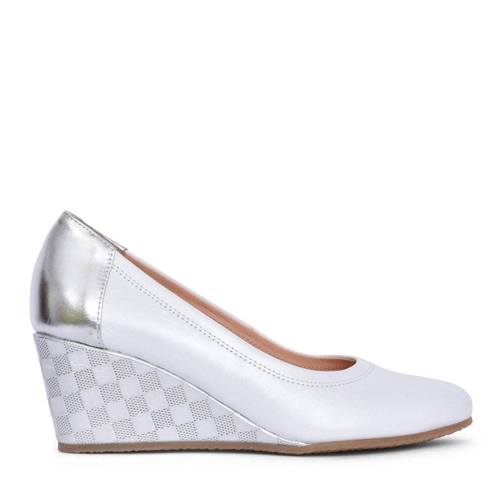 Bioeco 5899 WHITE Leather Wedge Court Shoe 5899-2362
