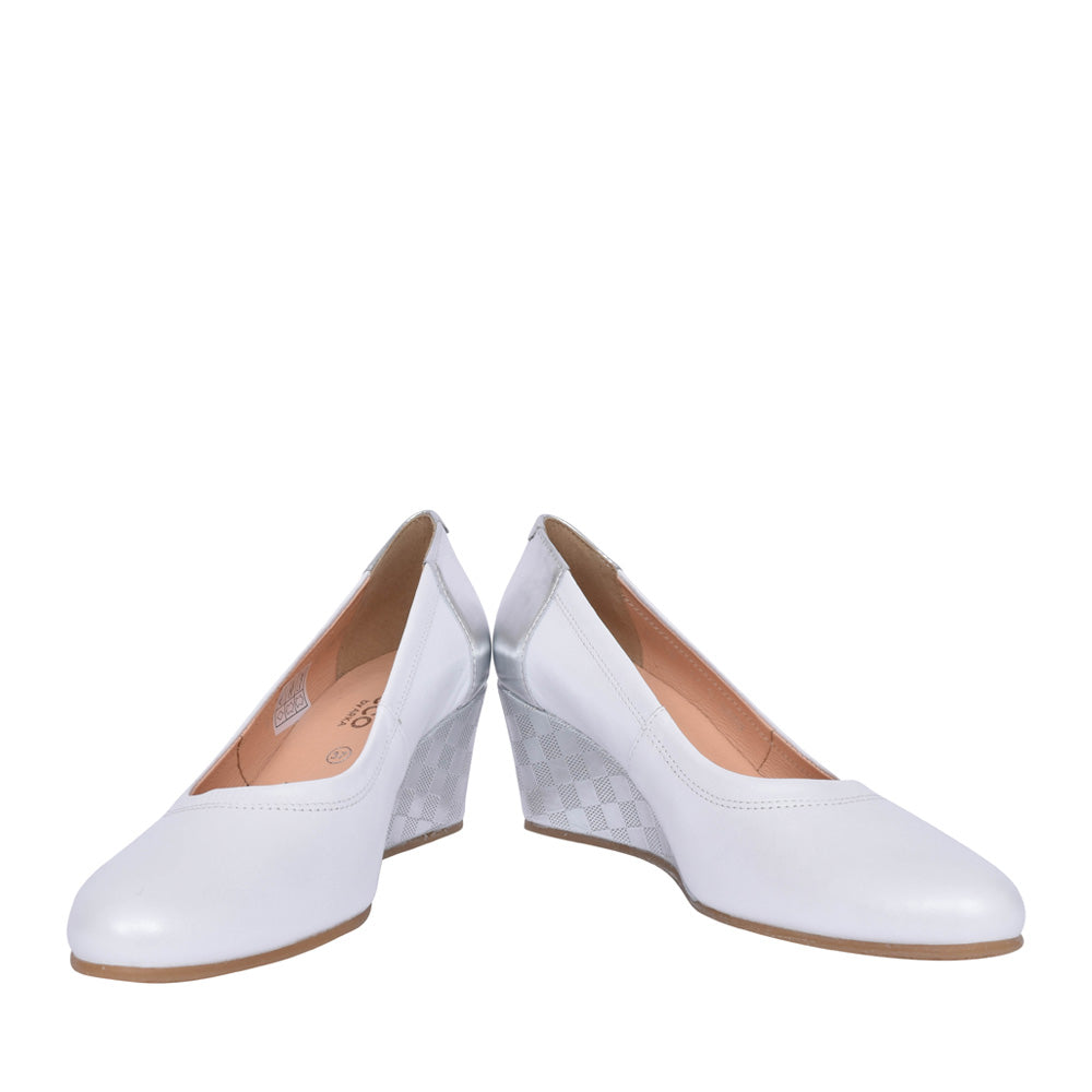 Bioeco 5899 WHITE Leather Wedge Court Shoe 5899-2362