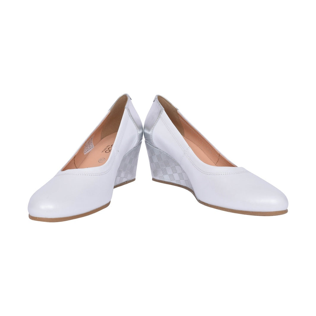 Bioeco 5899 WHITE Leather Wedge Court Shoe 5899-2362