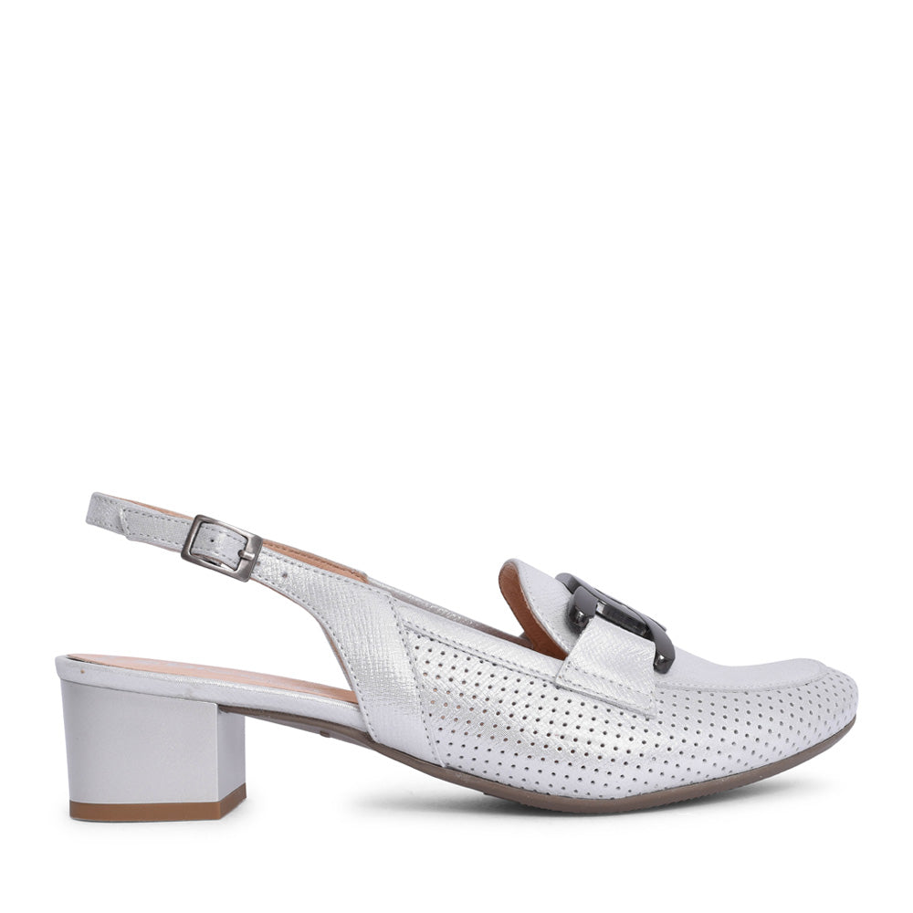 Bioeco 3963 SILVER Sling Back Block Heel Occasion Shoe 3963-2103