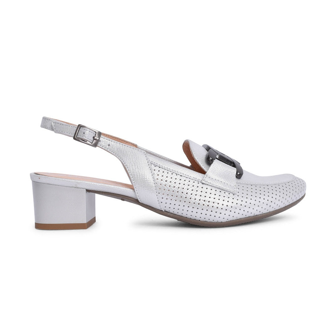 Bioeco 3963 SILVER Sling Back Block Heel Occasion Shoe 3963-2103