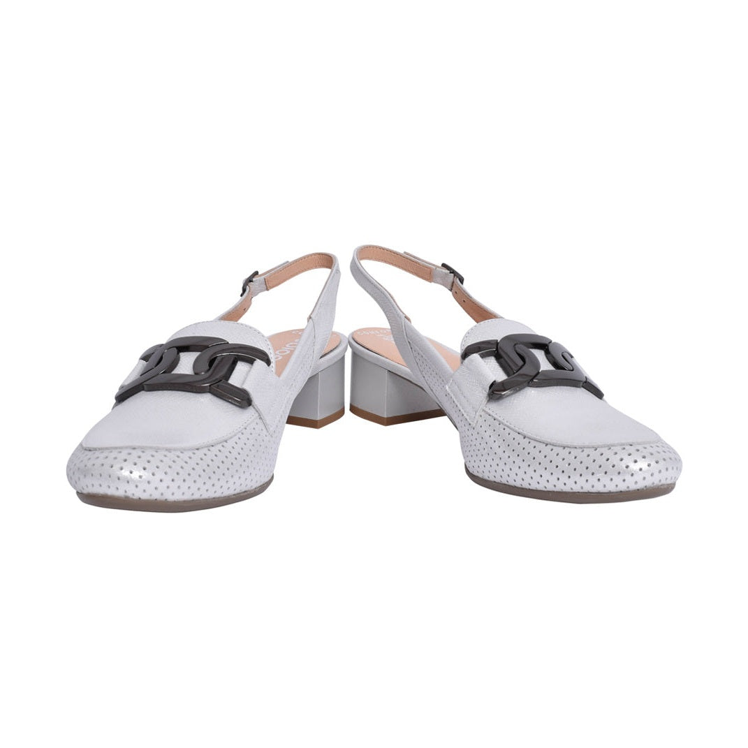 Bioeco 3963 SILVER Sling Back Block Heel Occasion Shoe 3963-2103