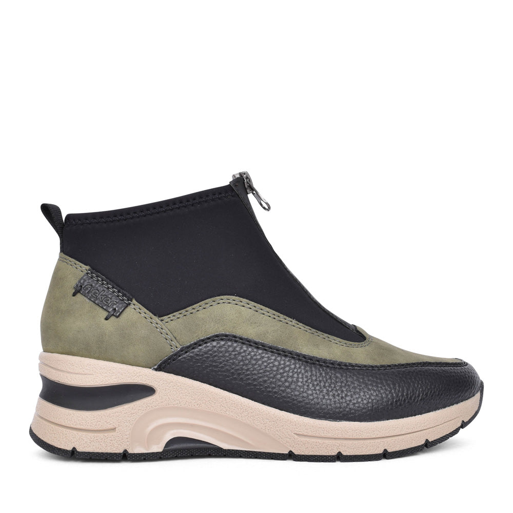 Rieker Ladies Boot N9362 GREEN Trainer style front zip ankle boot N9362-54