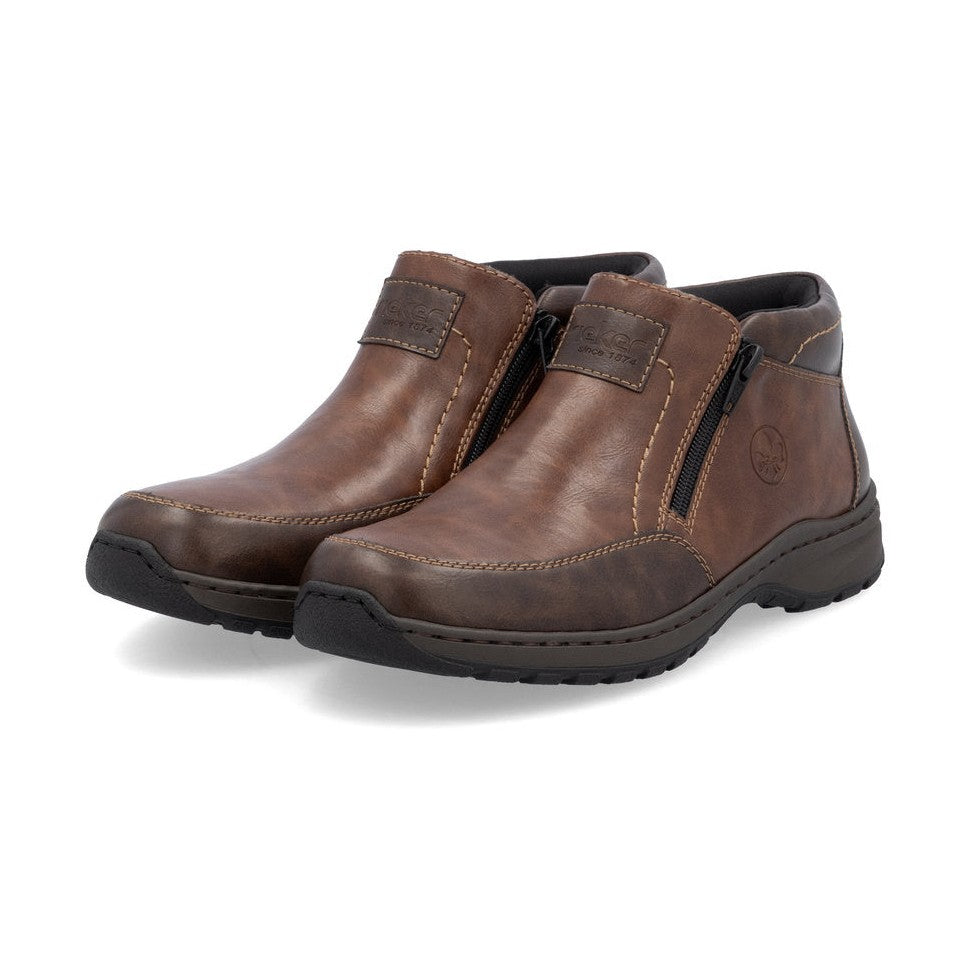 Rieker Men's Extra Wide Ankle Boot with double zips 03352-24 BROWN