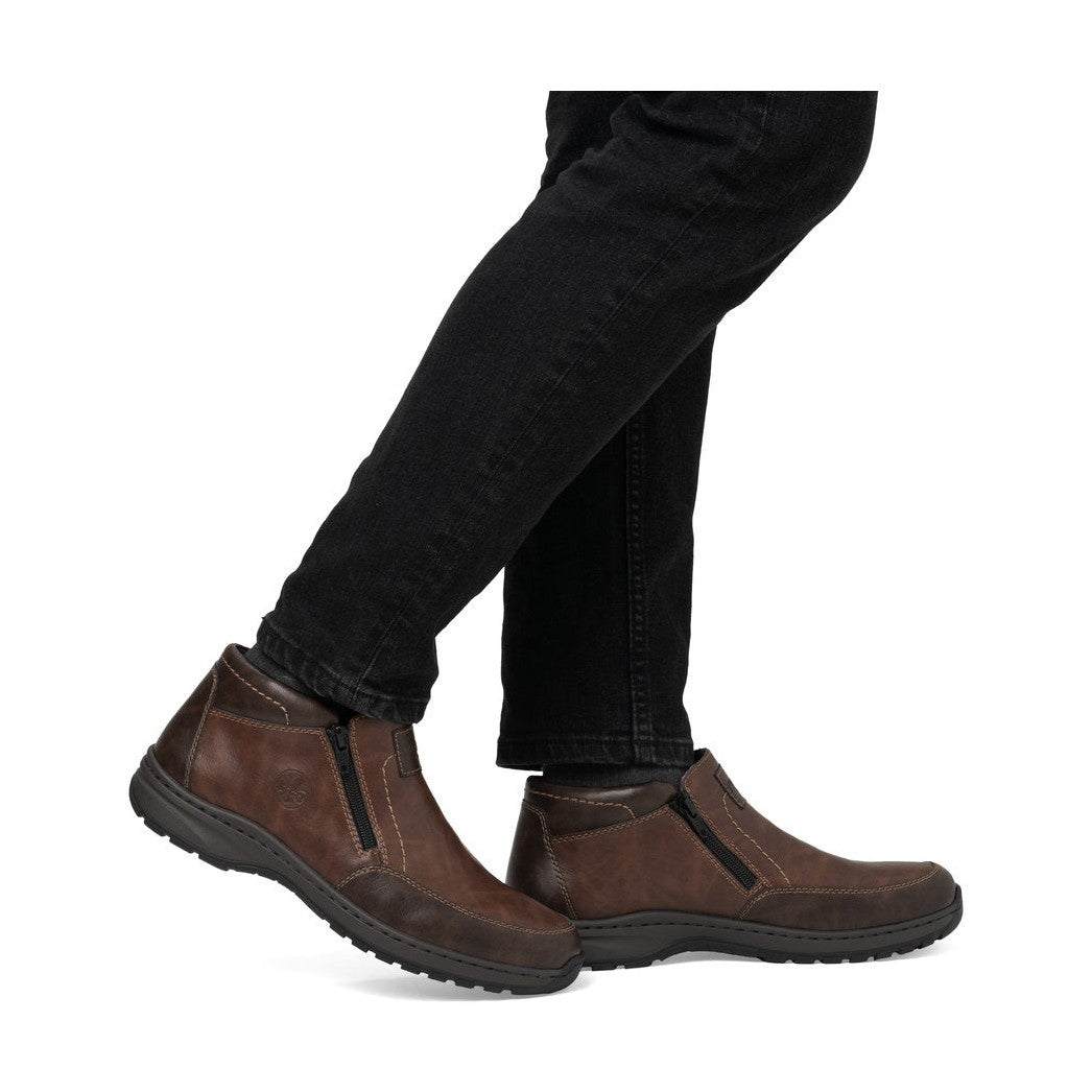 Rieker Men's Extra Wide Ankle Boot with double zips 03352-24 BROWN