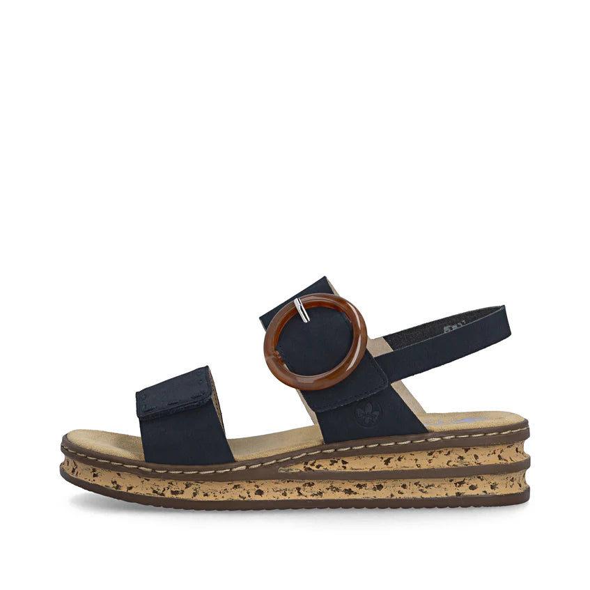 Rieker 62950 Dark Navy Adjustable strap Low Wedge Sandal 62950-14