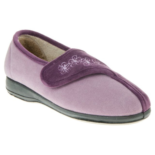 SLEEPERS Gemma Purple Wide Fitting Touch Fastening Slipper