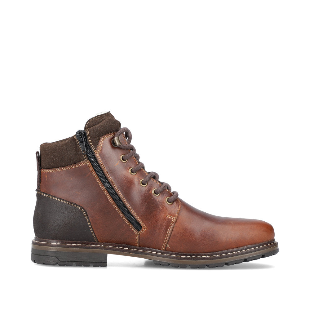 Rieker Men's lace-up ankle boot with zip 13740 brown
