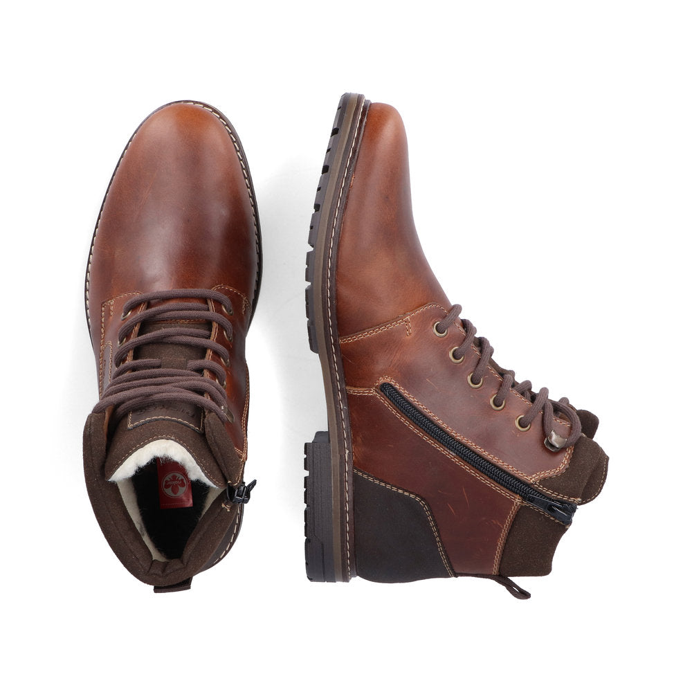Rieker Men's lace-up ankle boot with zip 13740 brown