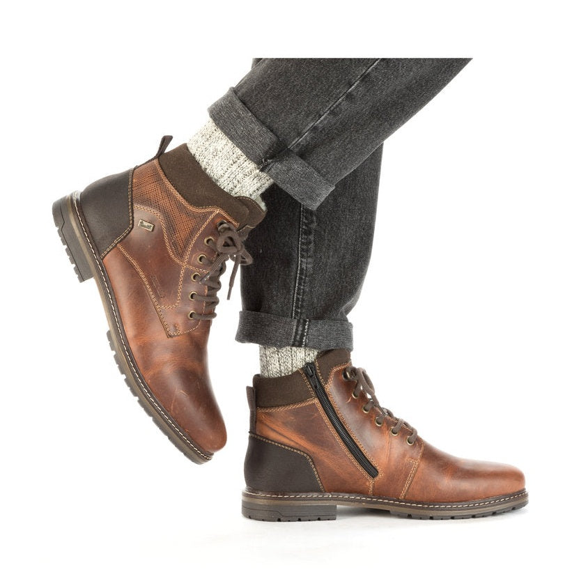 Rieker Men's Boot 13740 TAN Casual ankle boot with Lace and side zip 13740-24