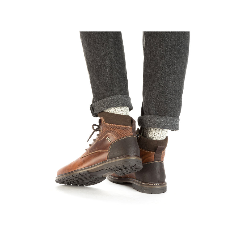 Rieker Men's Boot 13740 TAN Casual ankle boot with Lace and side zip 13740-24