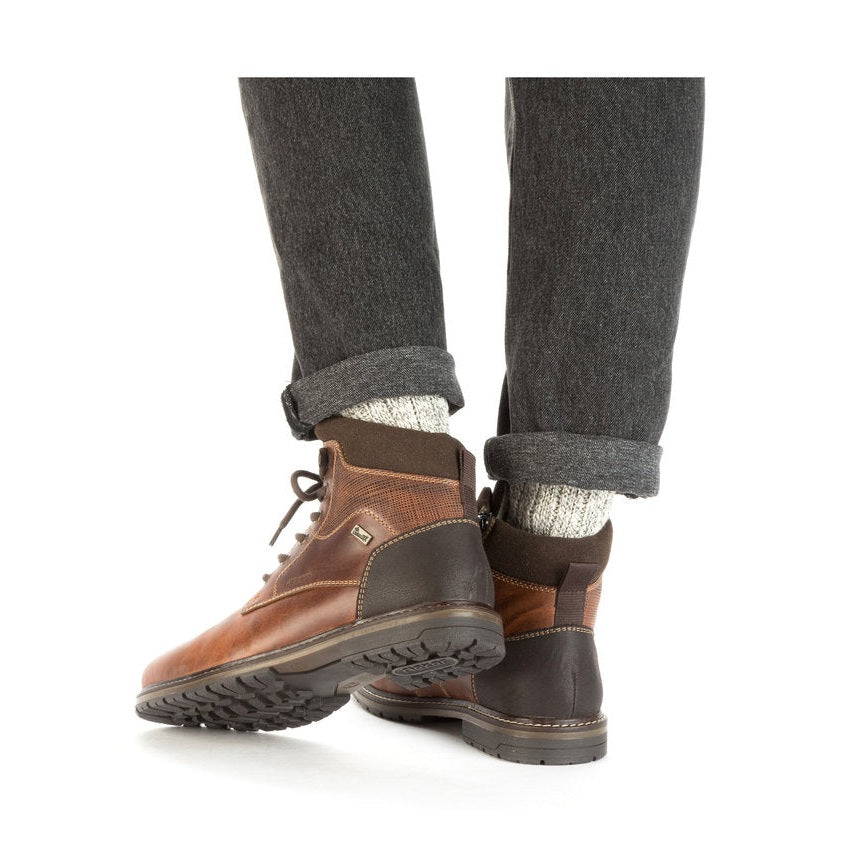 Rieker Men's Boot 13740 TAN Casual ankle boot with Lace and side zip 13740-24