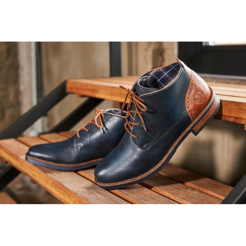 Rieker Men's Lace-up ankle boot Boot in leather 14605-14 NAVY