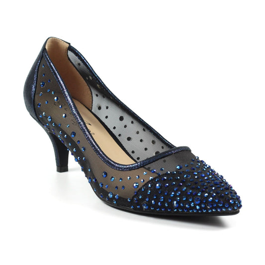 Lunar Alisha NAVY Kitten Heel Gemstone Court Shoe FLR559BL