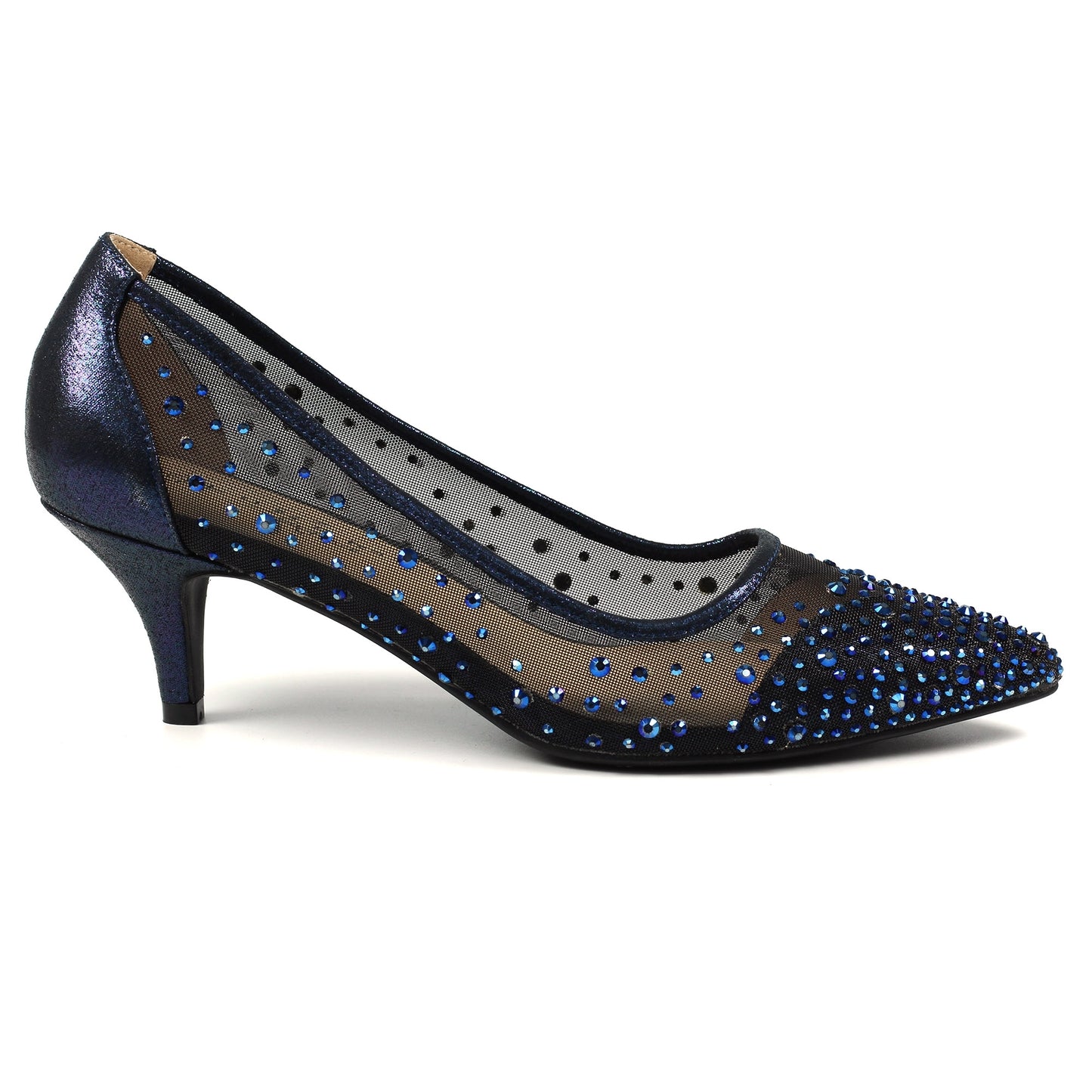 Lunar Alisha NAVY Kitten Heel Gemstone Court Shoe FLR559BL