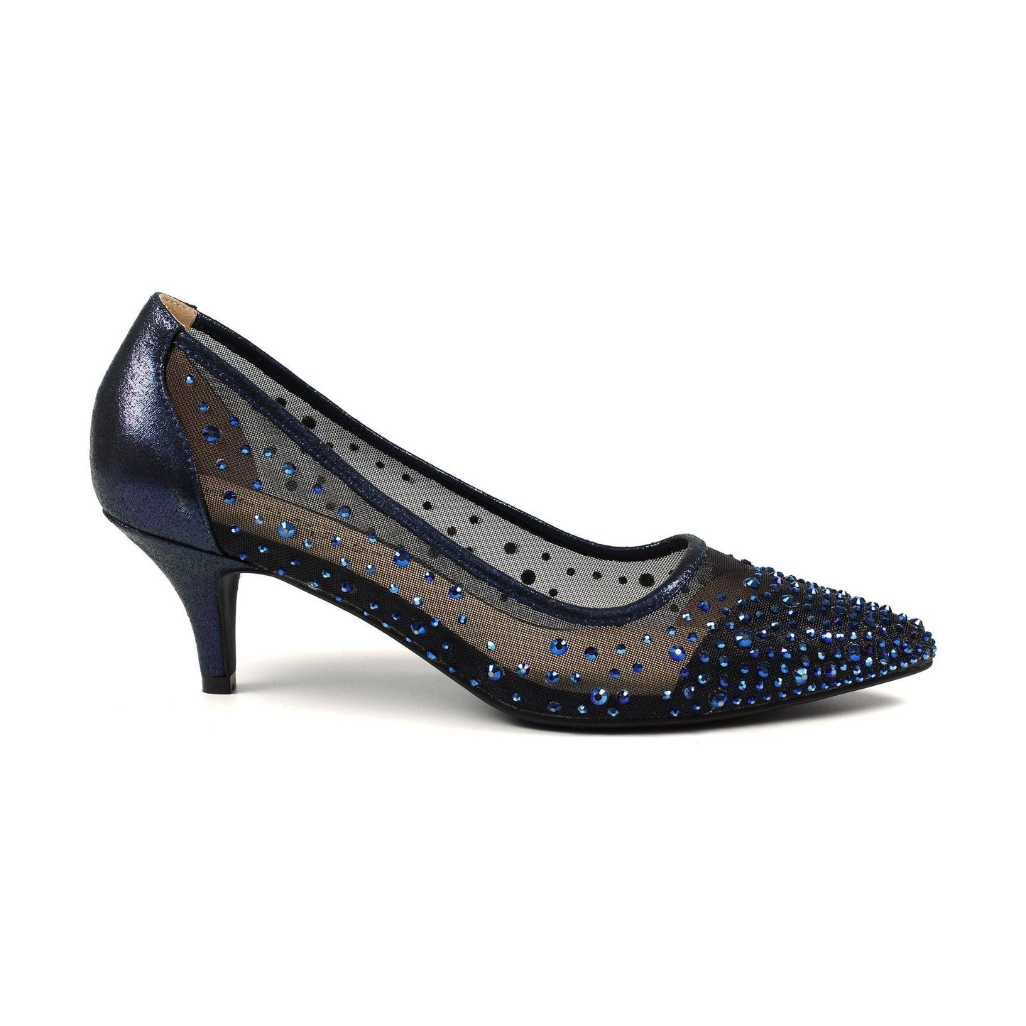 Lunar Alisha NAVY Kitten Heel Gemstone Court Shoe FLR559BL