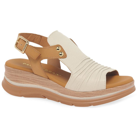 Paula Urban Riviera 24-17 Soft Leather Wedge Sandal BLANCO/ CAMEL