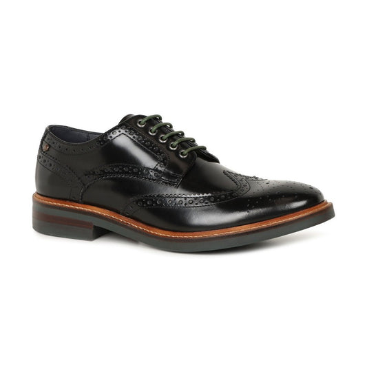 Base London Woburn BLACK Hi Shine Wing Tip Brogue Shoe
