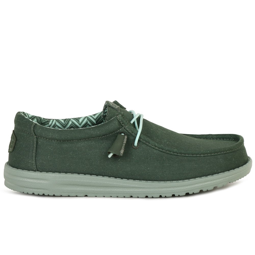 Hey Dude Wally Stretch Green Slip On Canvas Shoe