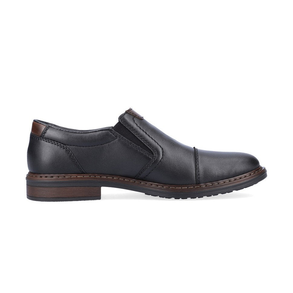 Rieker men slip-on shoe in black leather 17659-00