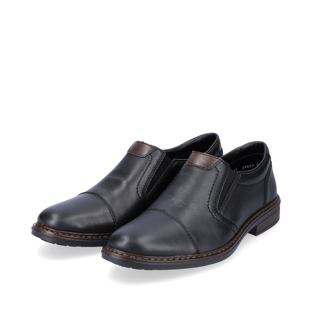 Rieker men slip-on shoe in black leather 17659-00