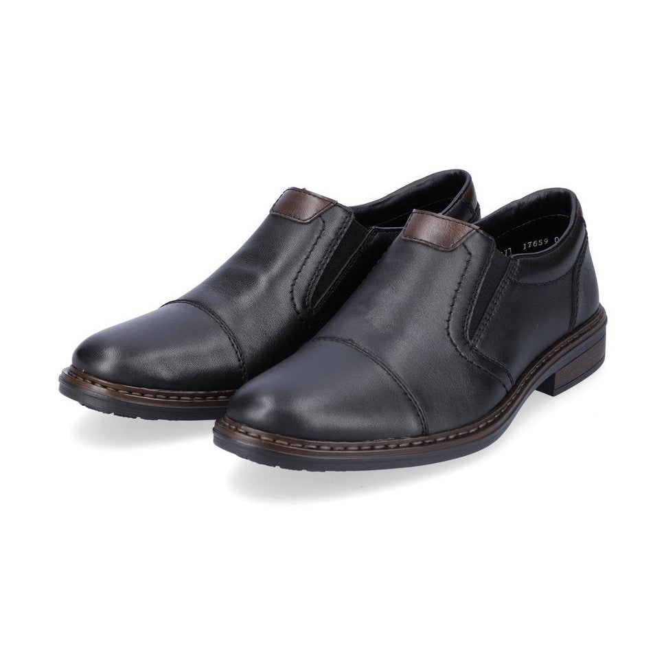 Rieker men slip-on shoe in black leather 17659-00