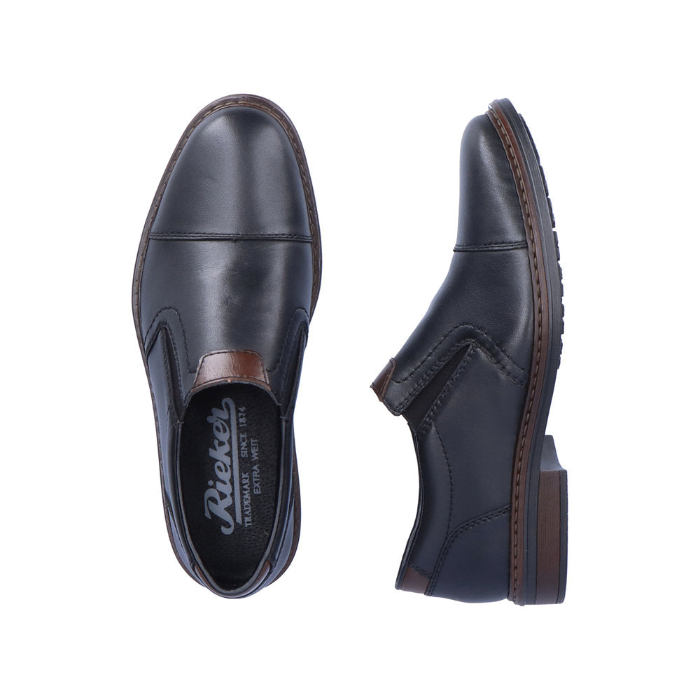 Rieker men slip-on shoe in black leather 17659-00