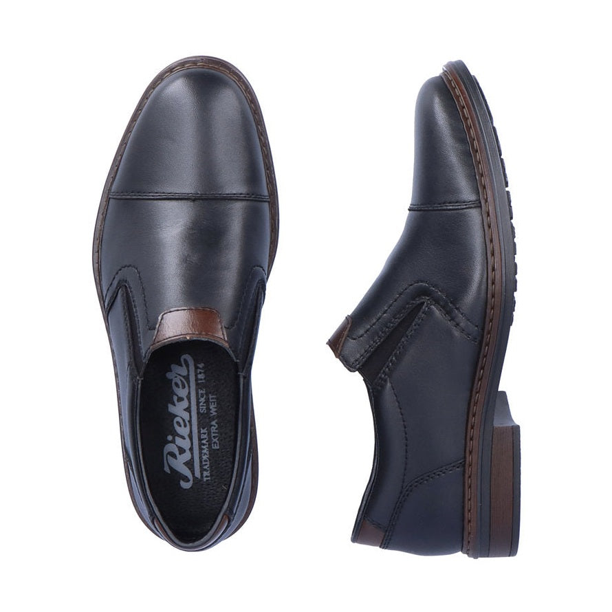 Rieker men slip-on shoe in black leather 17659-00