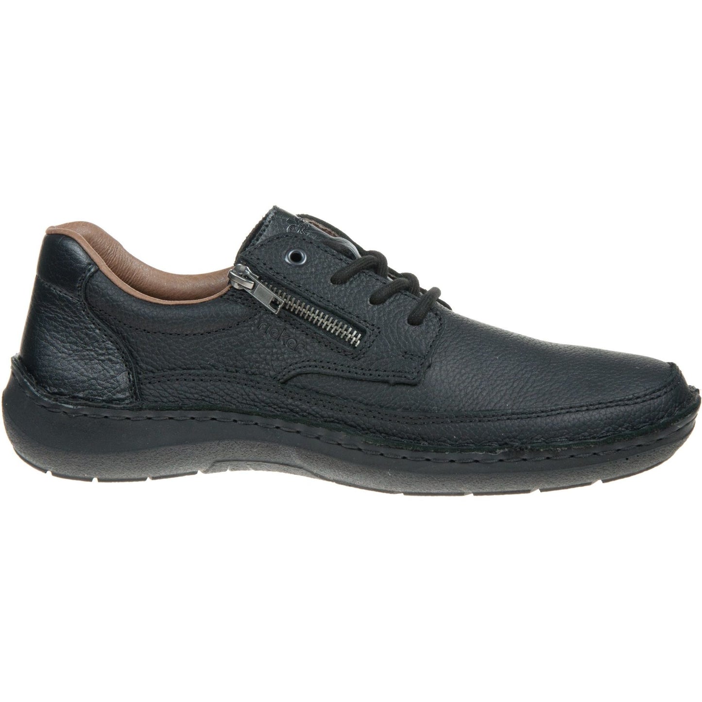 Rieker Mens Black Leather Lace Up shoe with zip 03002-00
