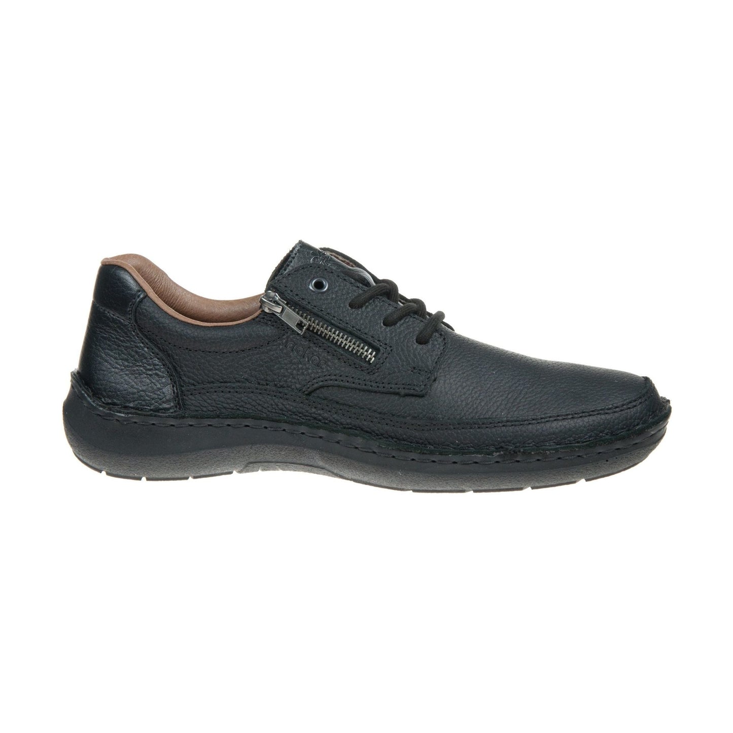 Rieker Mens Black Leather Lace Up shoe with zip 03002-00