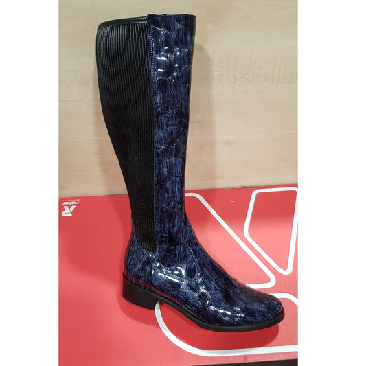 Bioeco NAVY CROC Leather Wide Fit Long Zip Boot 7770-2307