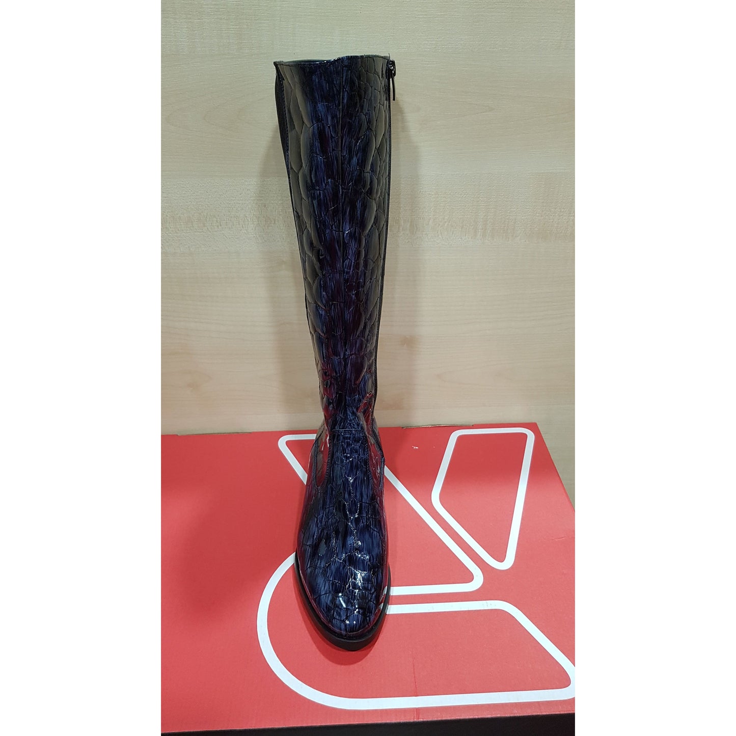 Bioeco NAVY CROC Leather Wide Fit Long Zip Boot 7770-2307