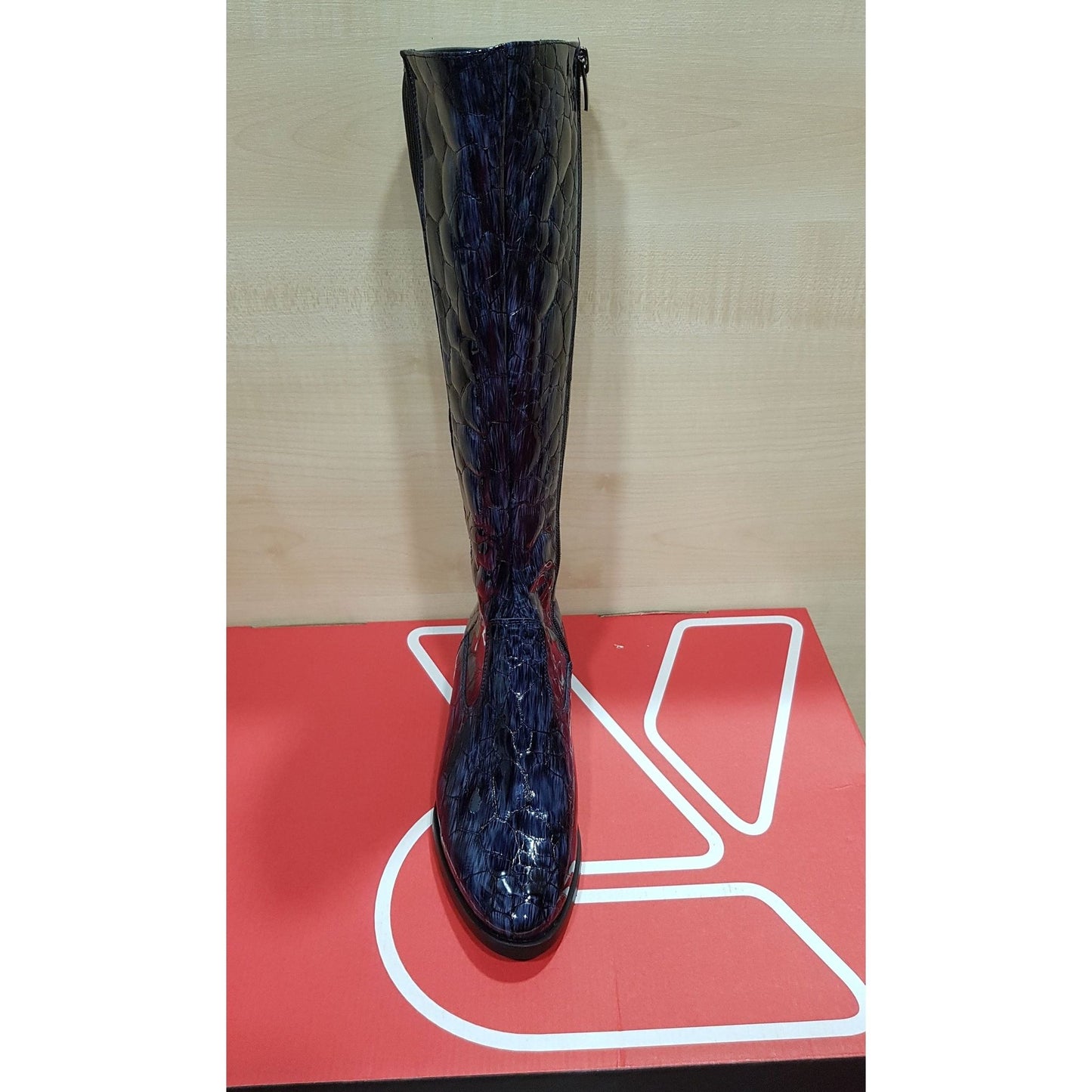 Bioeco NAVY CROC Leather Wide Fit Long Zip Boot 7770-2307