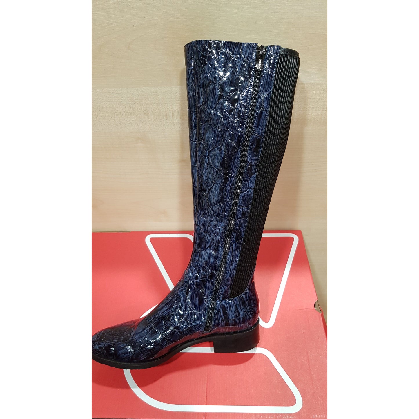 Bioeco NAVY CROC Leather Wide Fit Long Zip Boot 7770-2307
