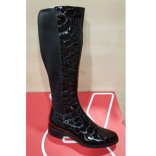 Bioeco Black CROC Leather wide fit Long Zip Boot 7770-2308