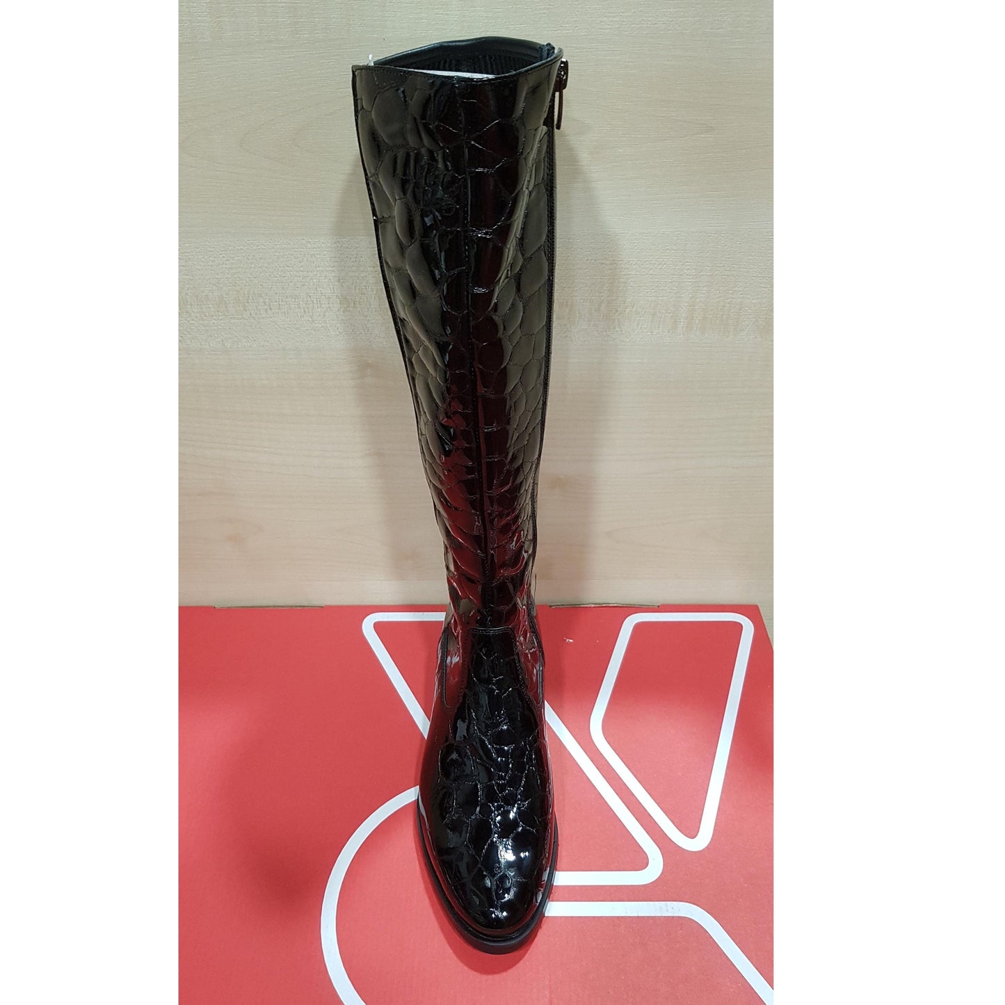 Bioeco Black CROC Leather wide fit Long Zip Boot 7770-2308