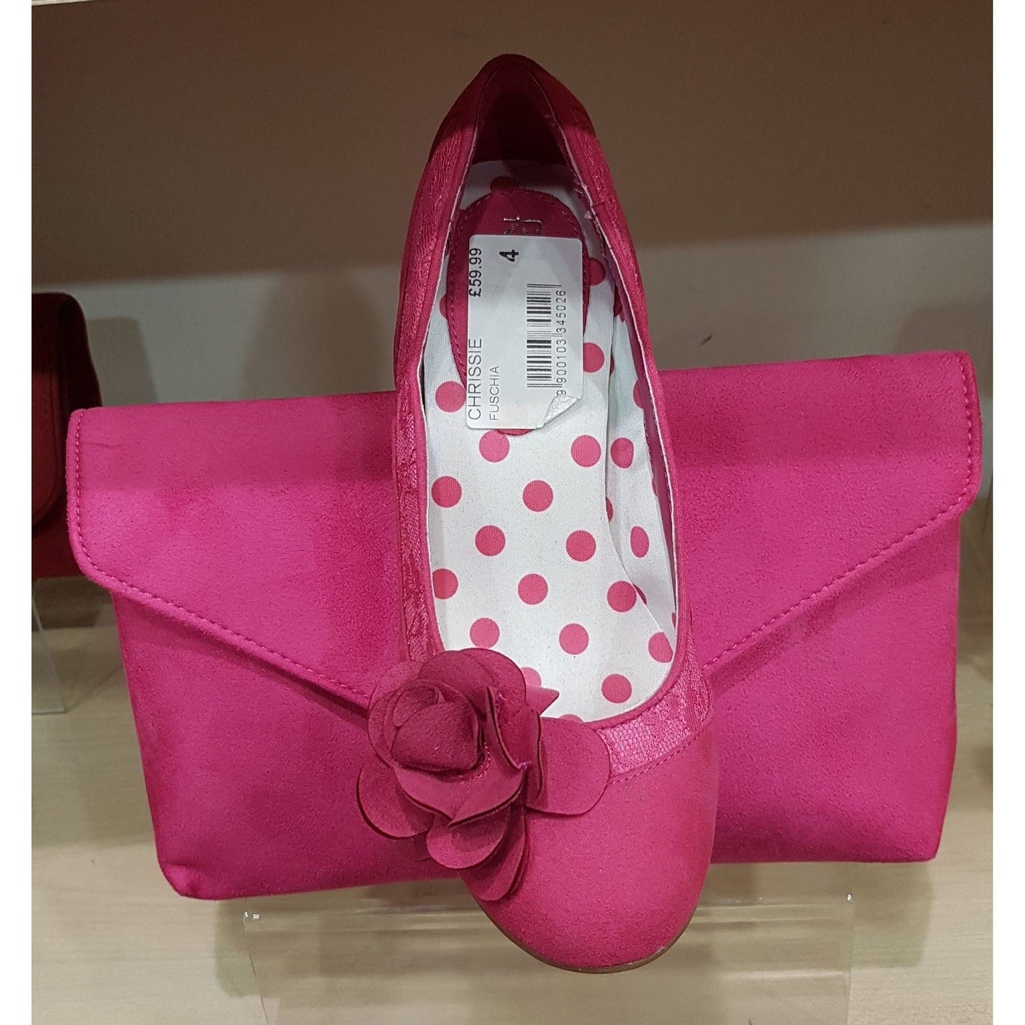 Ruby Shoo COURT SHOE Chrissie FUSCHIA With Lace and Flower Trim