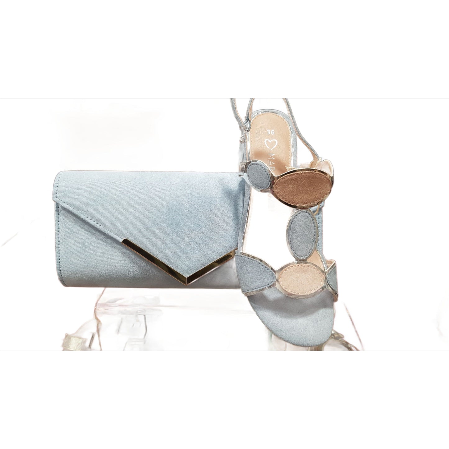 Koko L2435 SERENITY Light Blue Faux Suede Clutch Bag with Chain Strap
