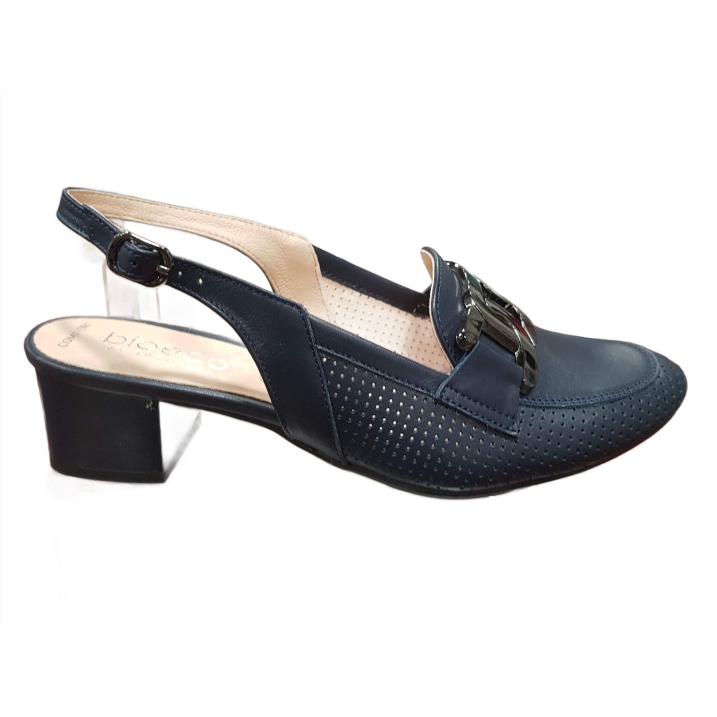 Bioeco 3963 Navy Sling Back Block Heel Occasion Shoe