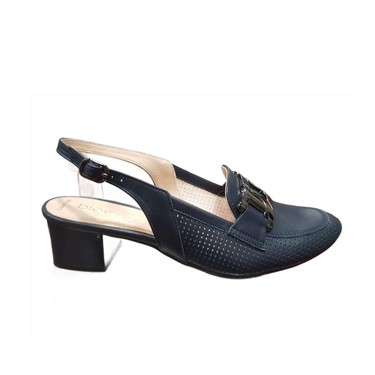 Bioeco 3963 Navy Sling Back Block Heel Occasion Shoe