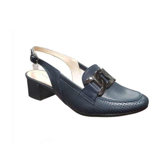 Bioeco 3963 Navy Sling Back Block Heel Occasion Shoe