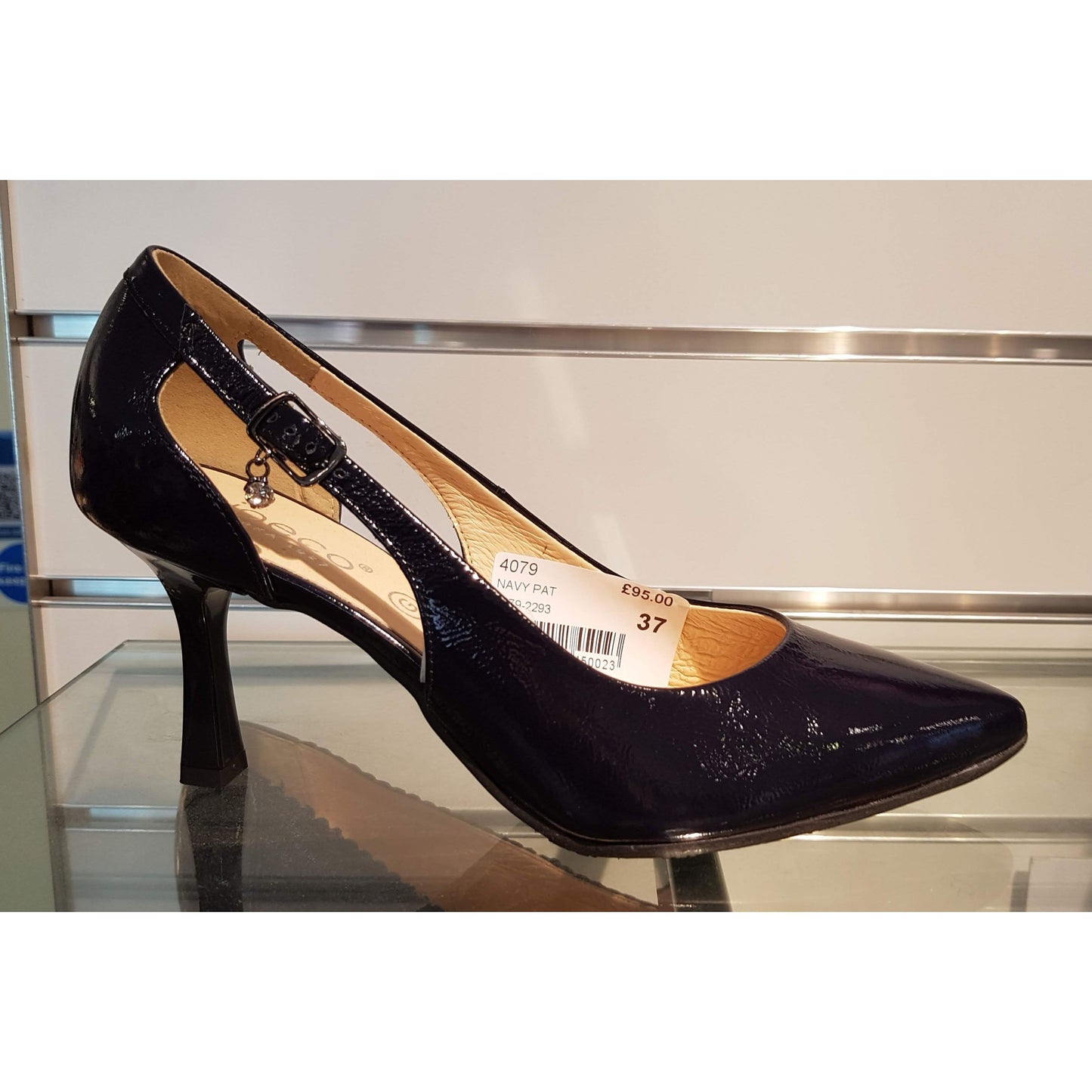 Bioeco 4079 Navy PATENT open sided court shoe 4079-2293