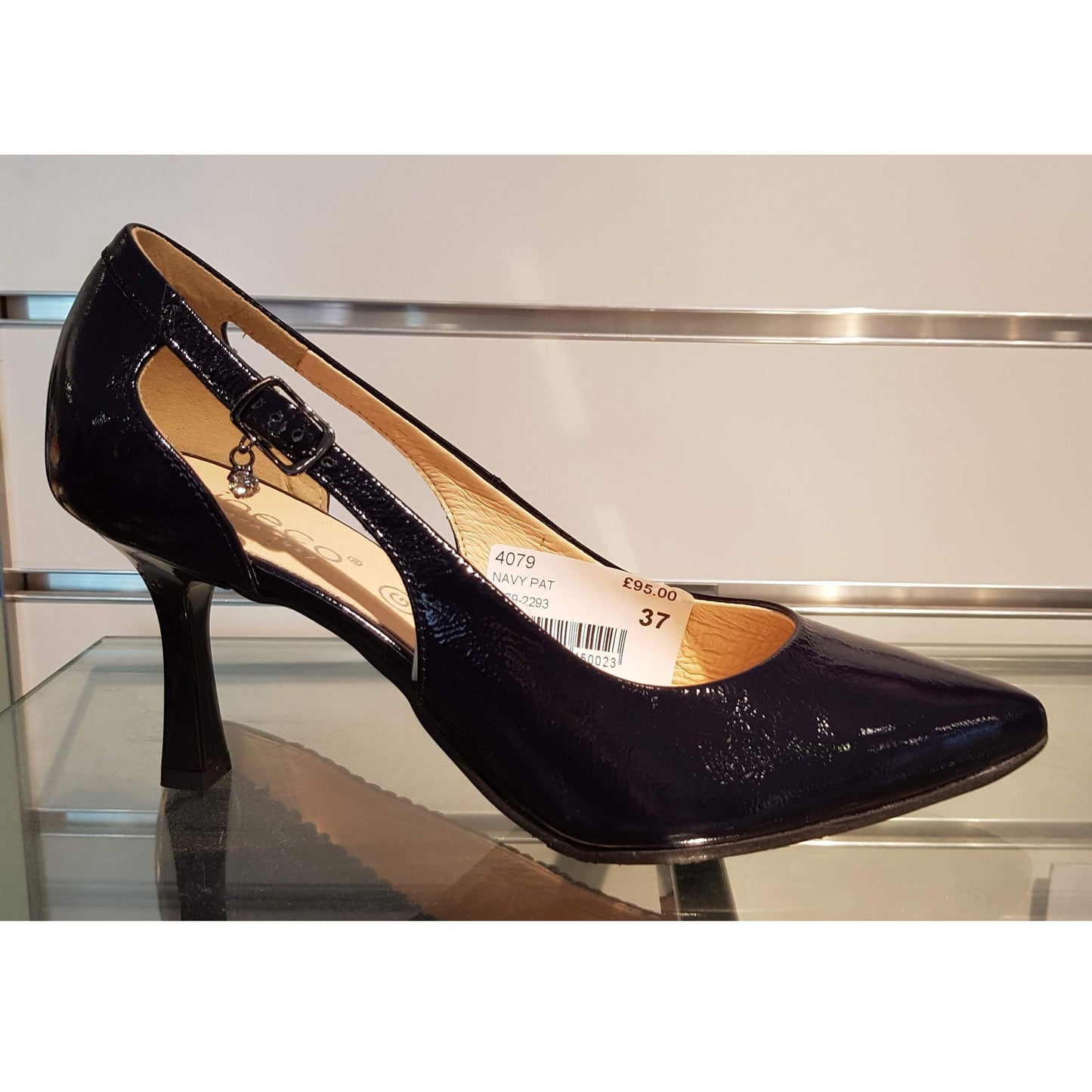 Bioeco 4079 Navy PATENT open sided court shoe 4079-2293