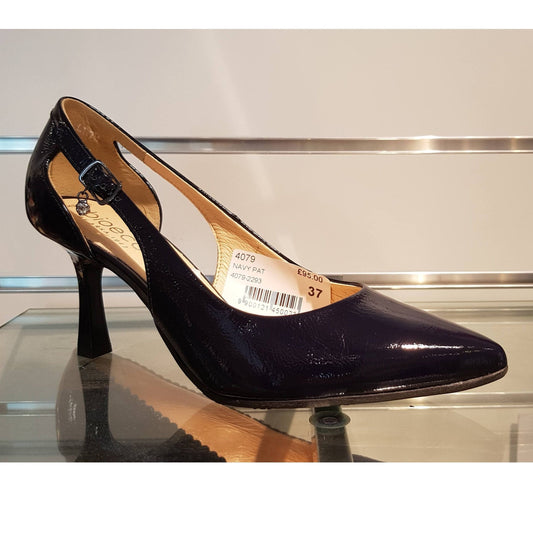 Bioeco 4079 Navy PATENT open sided court shoe 4079-2293